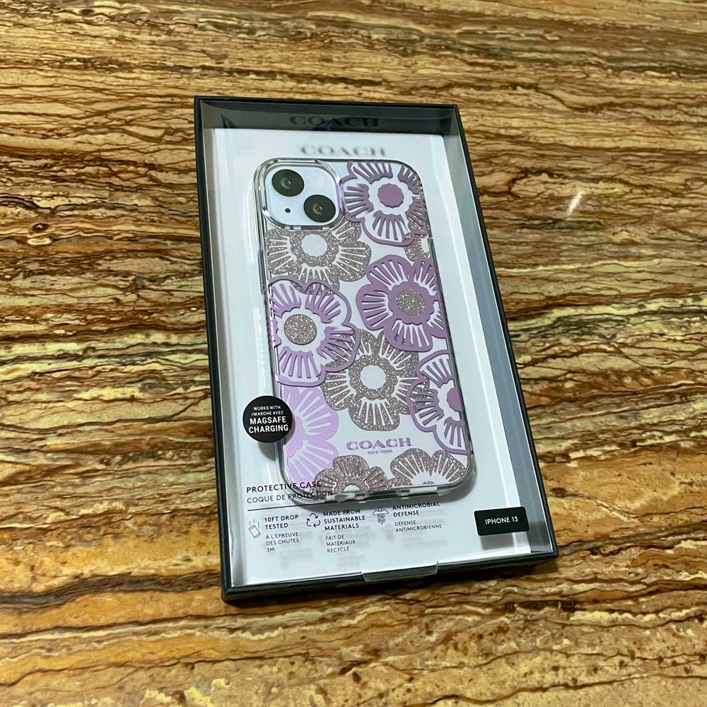 Coach MagSafe Phonecase For iPhone 13 Purple Silver Floral Phone Case Cover